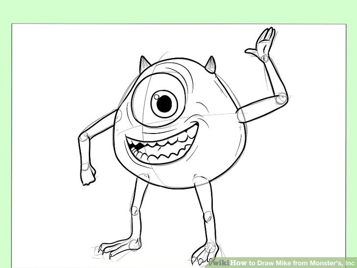 728x546 how to draw mike from monster's, inc steps - Monsters Inc Drawing
