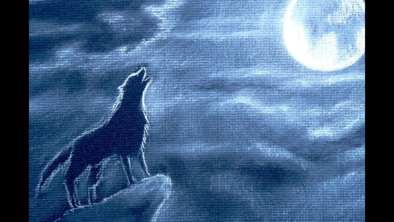 1280x720 How To Draw A Howling Wolf - Moon And Clouds Drawing