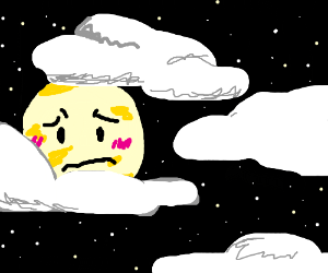 300x250 Insecure Moon Hiding Behind Clouds Drawing - Moon And Clouds Drawing