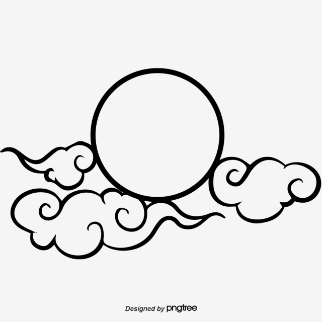 640x640 line drawing clouds moon, line vector, moon vector, moon clipart - Moon And Clouds Drawing