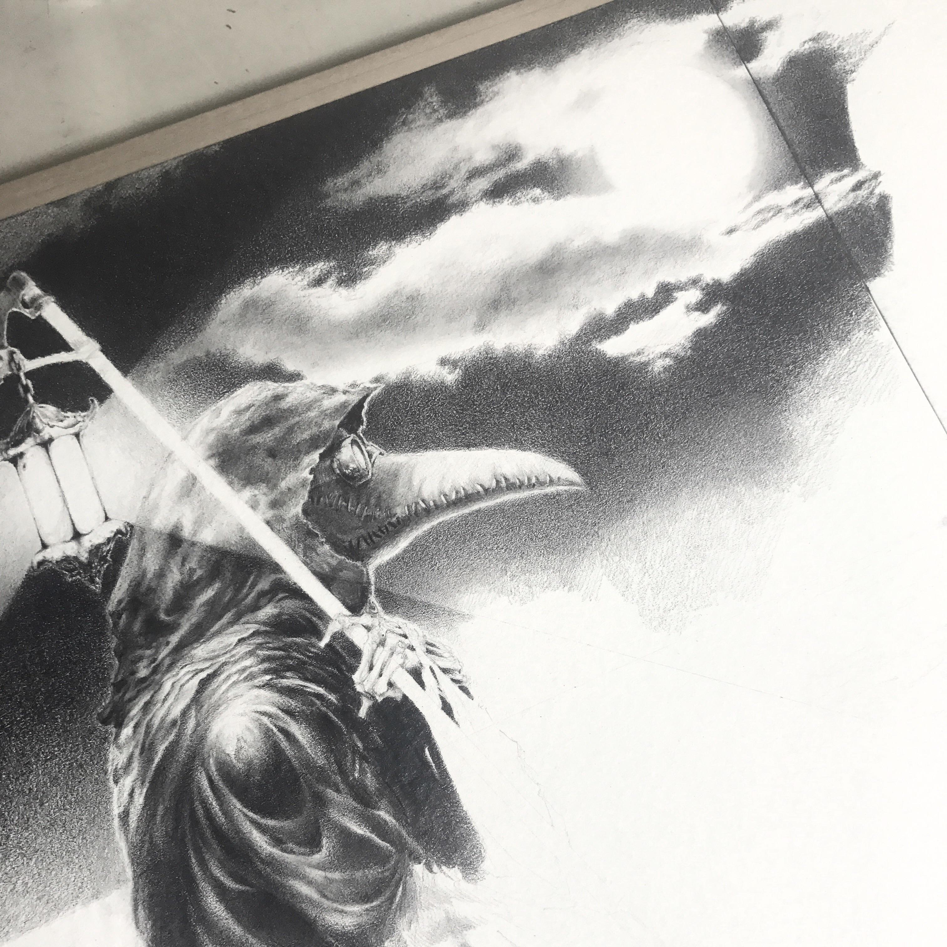 3024x3024 Moon And Clouds Pencil Drawing - Moon And Clouds Drawing