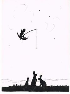 223x300 original drawing charles wheeler signed silhouette child moon - Moon And Stars Drawing