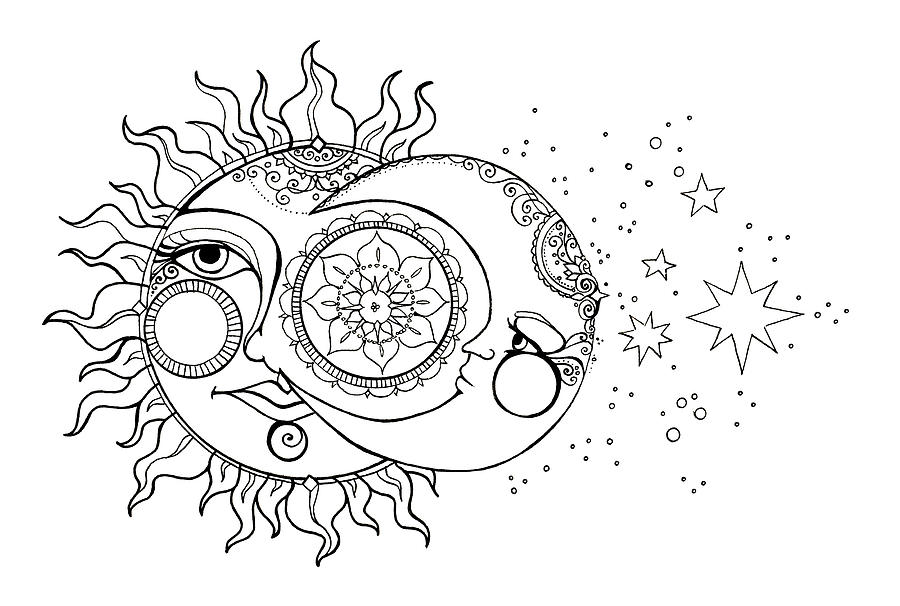 900x606 Sun And Moon And Stars Drawing - Moon And Stars Drawing