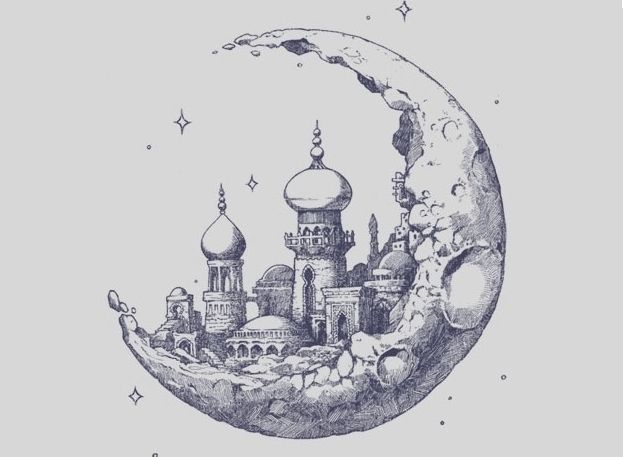 623x457 moon + drawing + handmade + illustration + castle + nights + - Moon Art Drawing