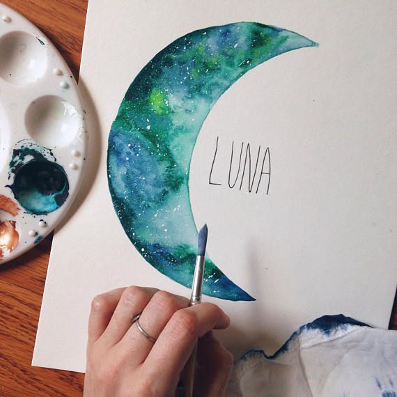 570x570 art drawing boho moon, moon painting, boho decor, galaxy painting - Moon Art Drawing