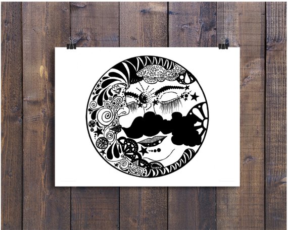570x456 sun and moon art sun art moon art ink drawing sun doodle etsy - Moon Art Drawing