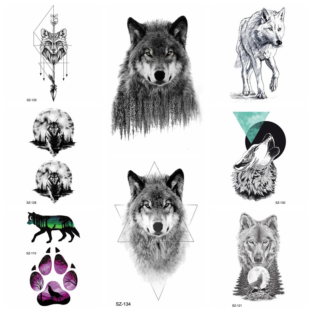 1000x1000 black ferocious evil wolf temporary tattoo stickers body art - Moon Art Drawing