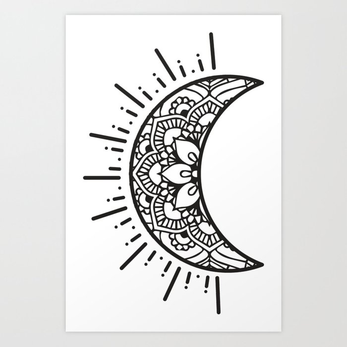 700x700 Half Moon Drawing Art Print - Moon Art Drawing