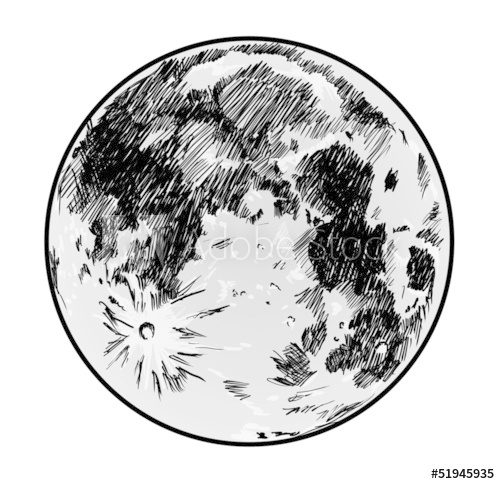 500x484 Moon Drawing On White Background - Moon Drawing
