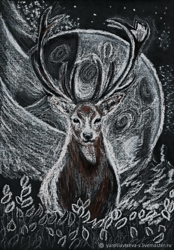711x1024 Deer And Silver Moon - Moon Drawing