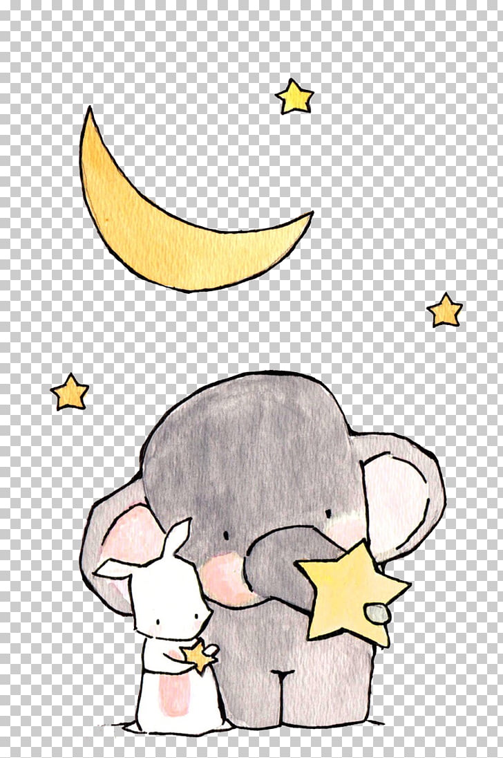 728x1096 Elephant Drawing Cartoon Illustration, The Elephant And The White - Moon Drawing Cartoon
