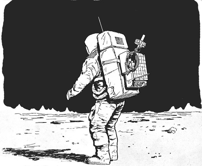702x579 Astronaut On The Moon Drawing - Moon Drawing Cartoon