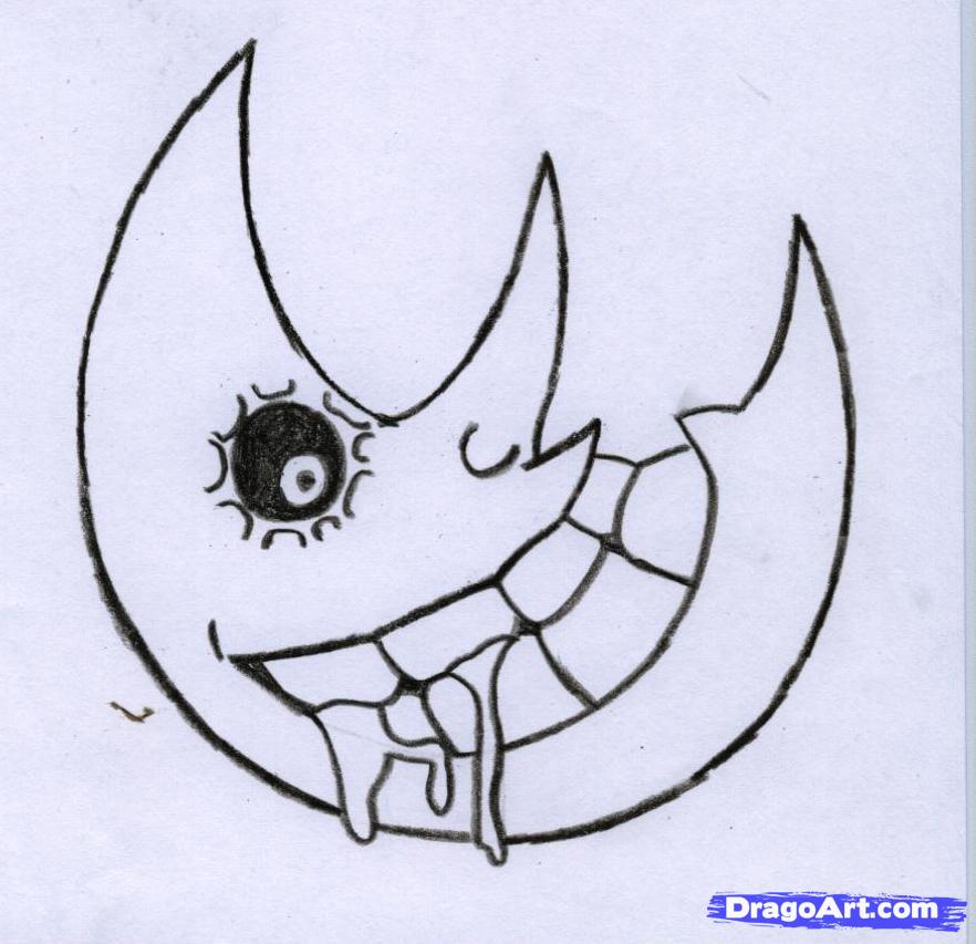 882x853 step how to draw the soul eater moon - Moon Drawing Easy