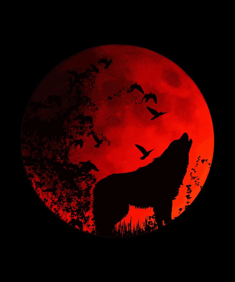 750x900 blood moon lunar eclipse wolf howling at the moon drawing - Moon Drawing Pictures