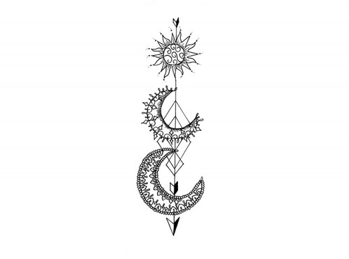 500x372 Moon, Sun Arrow Temporary Tattoo - Moon Drawing Tattoo