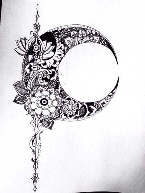 500x664 nice floral moon tattoo design - Moon Drawing Tattoo