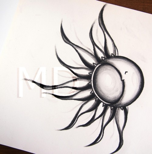 500x508 Sun And Moon Tattoo On We Heart It - Moon Drawing Tattoo