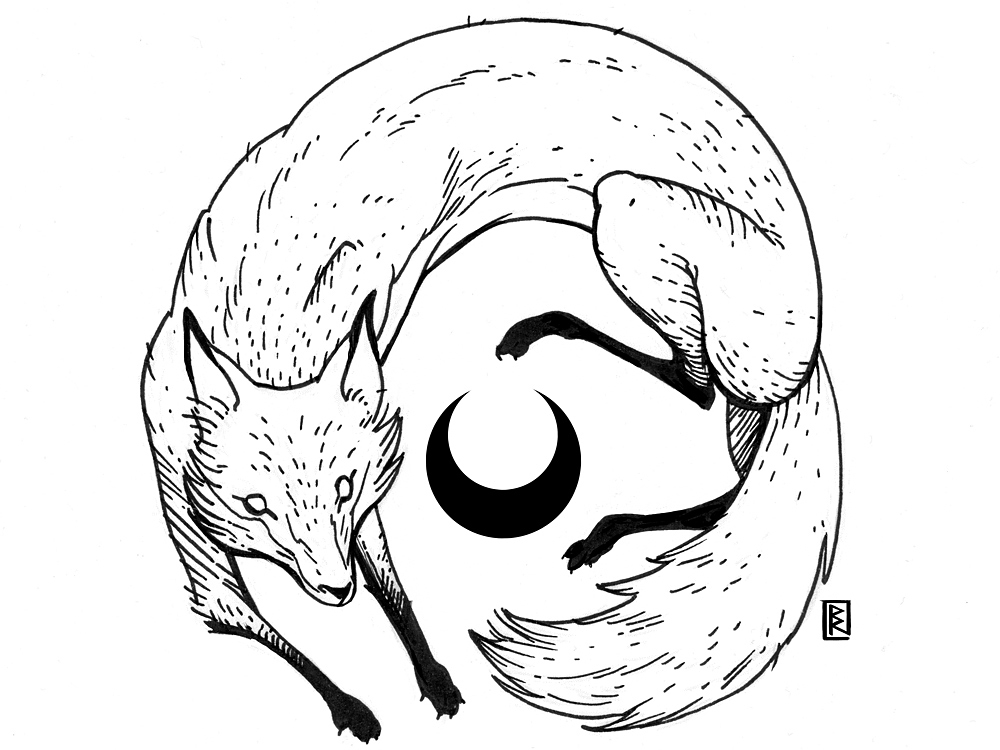 1000x750 Tattoo Design Fox Moon - Moon Drawing Tattoo