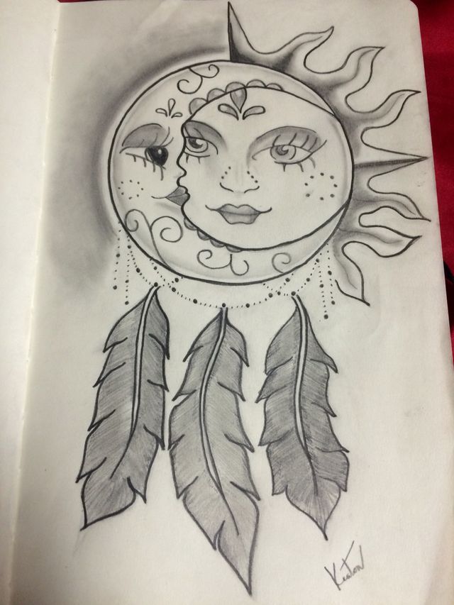 640x853 denenecek projeler rare tattoos, moon - Moon Dreamcatcher Drawing