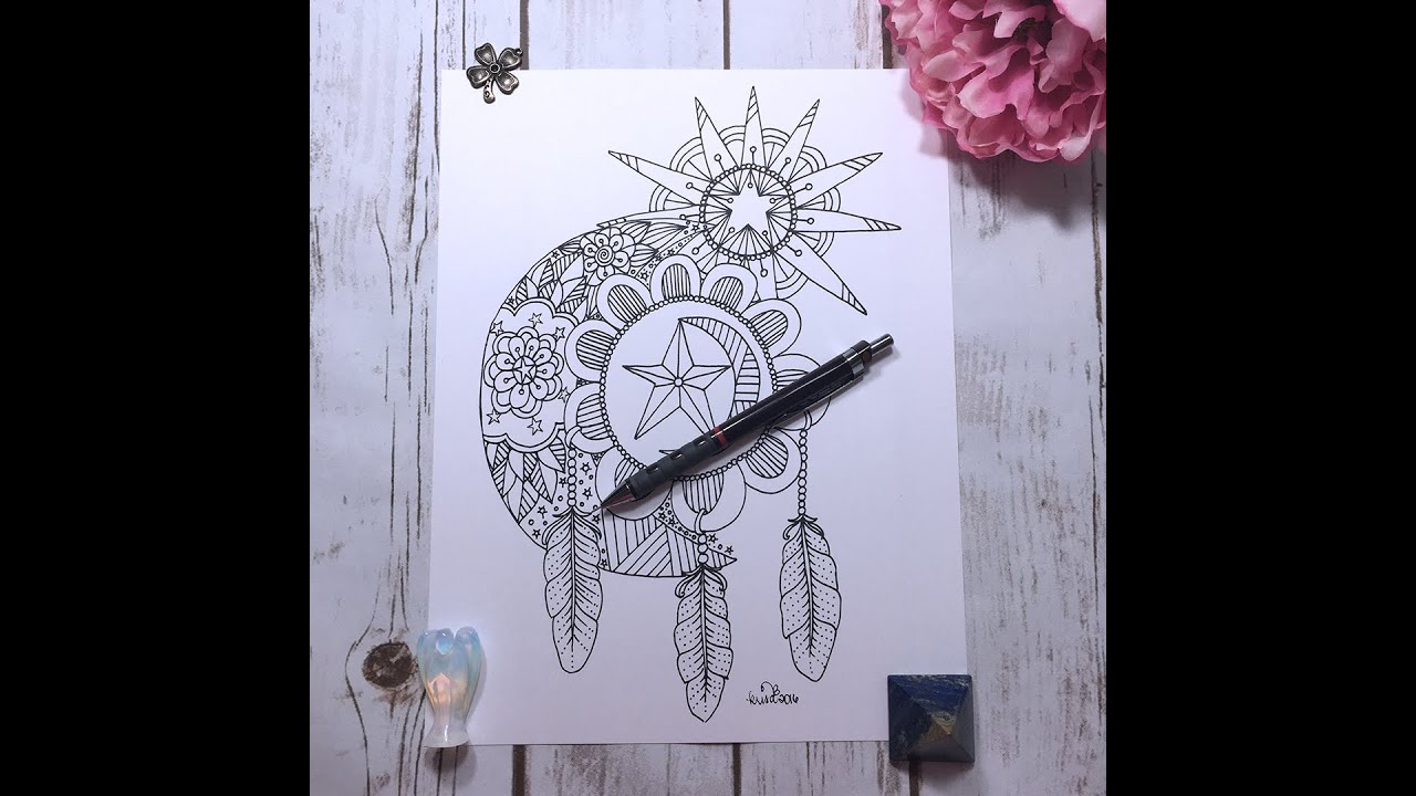 1280x720 speed drawing crescent moon, star, dreamcatcher - Moon Dreamcatcher Drawing