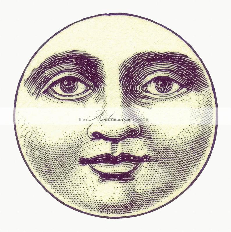794x799 digital download printable art antique moon face man in the etsy - Moon Face Drawing