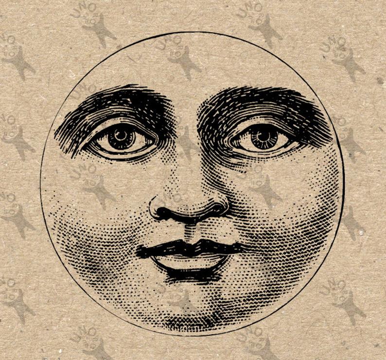 794x742 full moon harvest moon face drawing digital clipart collage etsy - Moon Face Drawing