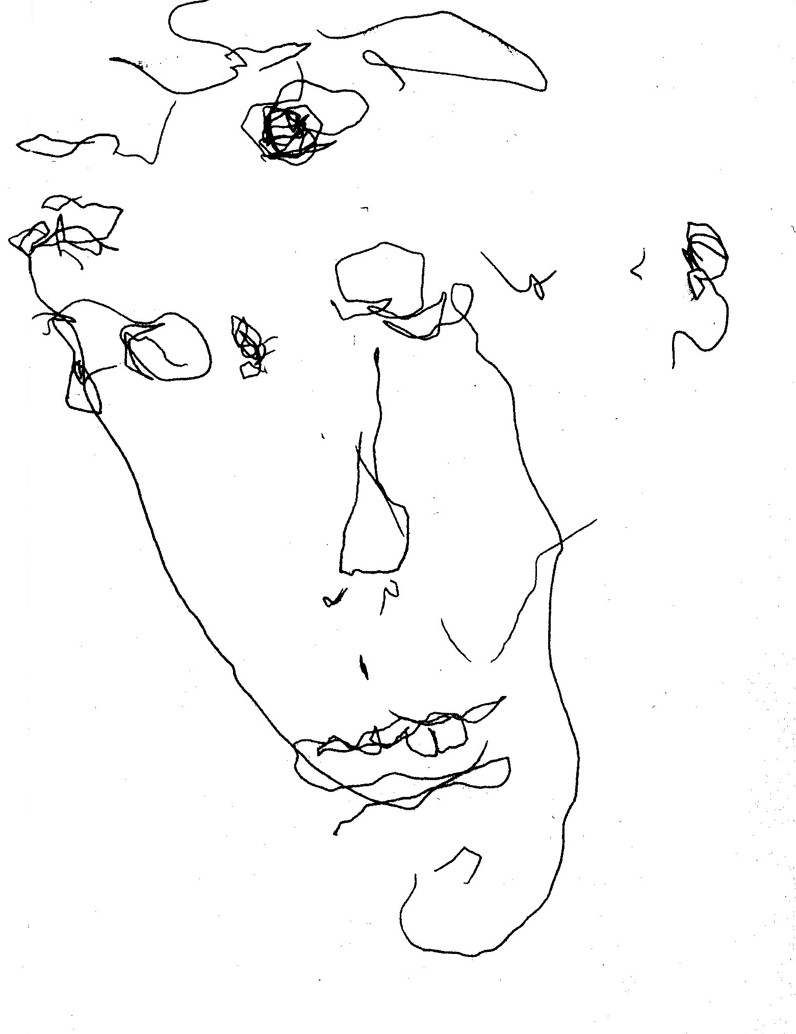 1561x2028 Moon Face Self Portrait, Pen Drawing In The Dark - Moon Face Drawing