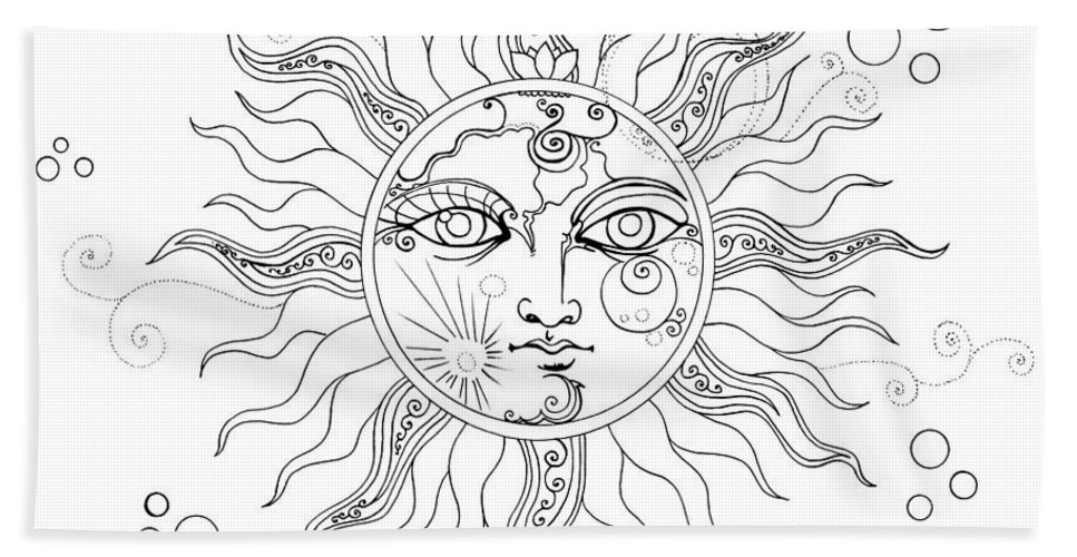 967x500 solar eclipse moon face line drawing beach towel for sale - Moon Face Drawing