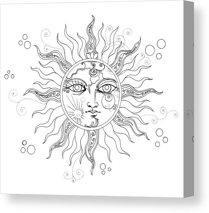 678x689 solar eclipse moon face line drawing canvas print canvas art - Moon Face Drawing