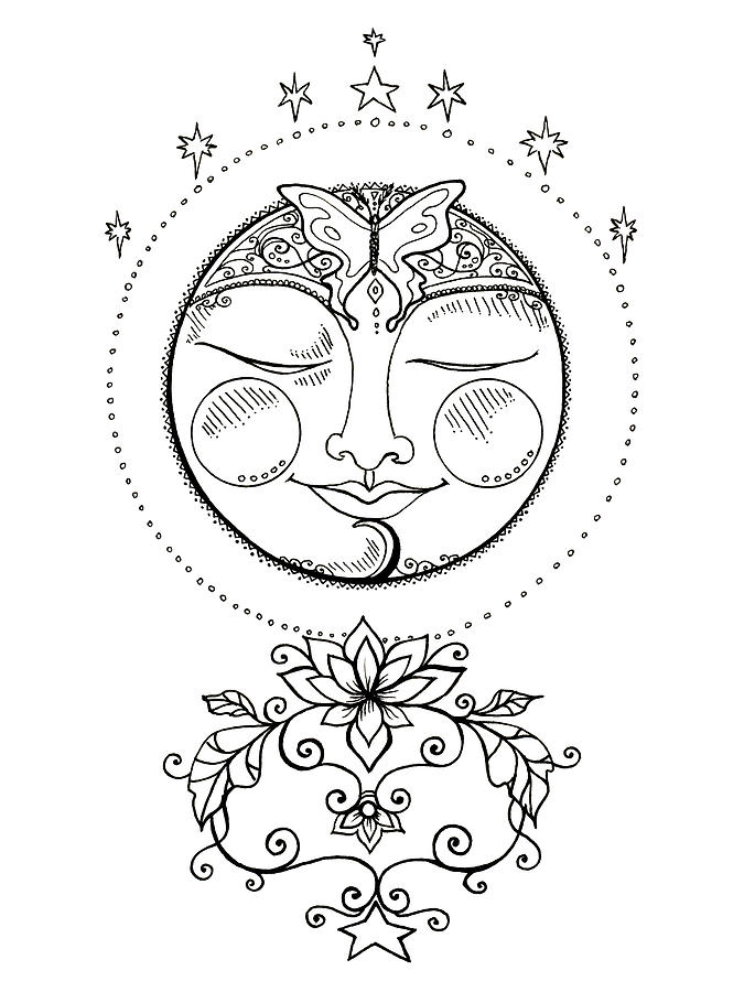 675x900 Bella Luna With Lotus Drawing - Moon Face Drawing