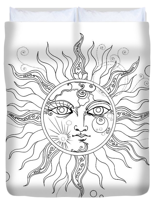 645x853 Solar Eclipse Moon Face Line Drawing Duvet Cover For Sale - Moon Face Drawing