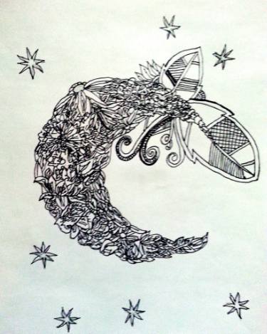 375x469 Different World And Time Drawings For Sale Saatchi Art - Moon Flower Drawing