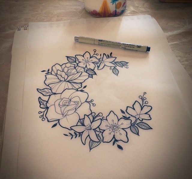 640x597 flower tattoos flower crest moon - Moon Flower Drawing