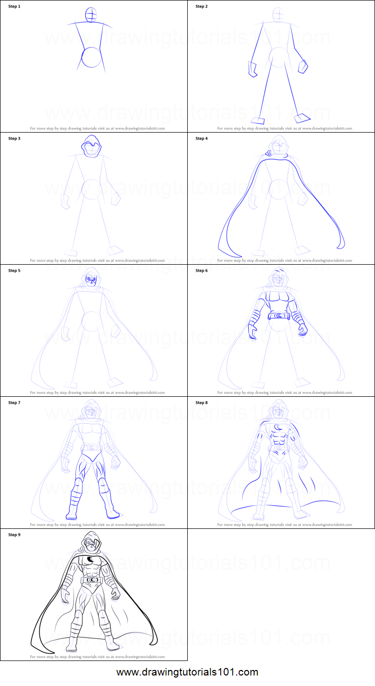 751x1371 how to draw moon knight printable step - Moon Knight Drawing