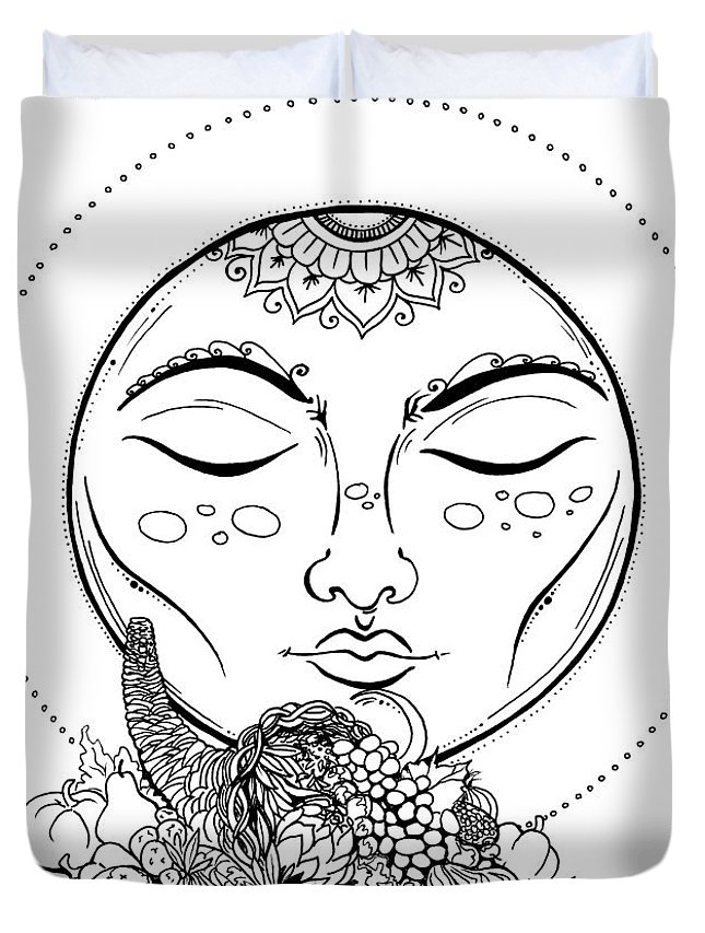 645x853 Harvest Moon Line Drawing Duvet Cover For Sale - Moon Line Drawing