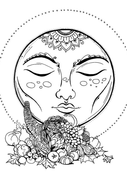 500x700 harvest moon line drawing greeting card for sale - Moon Line Drawing