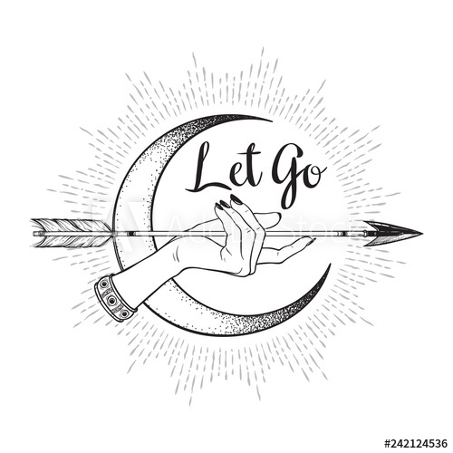 500x500 Arrow In Female Hand In Front Of The Crescent Moon Line Art - Moon Line Drawing