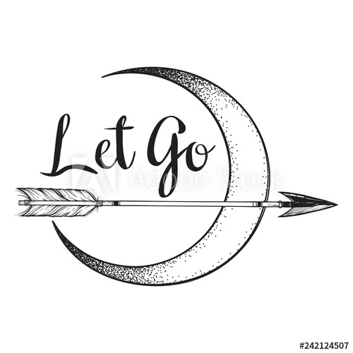 500x500 Arrow In Front Of The Crescent Moon Line Art And Dot Work Boho - Moon Line Drawing