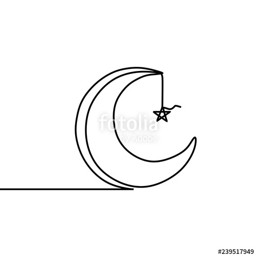 500x500 stars and moon islamic design with continuous single line art - Moon Line Drawing