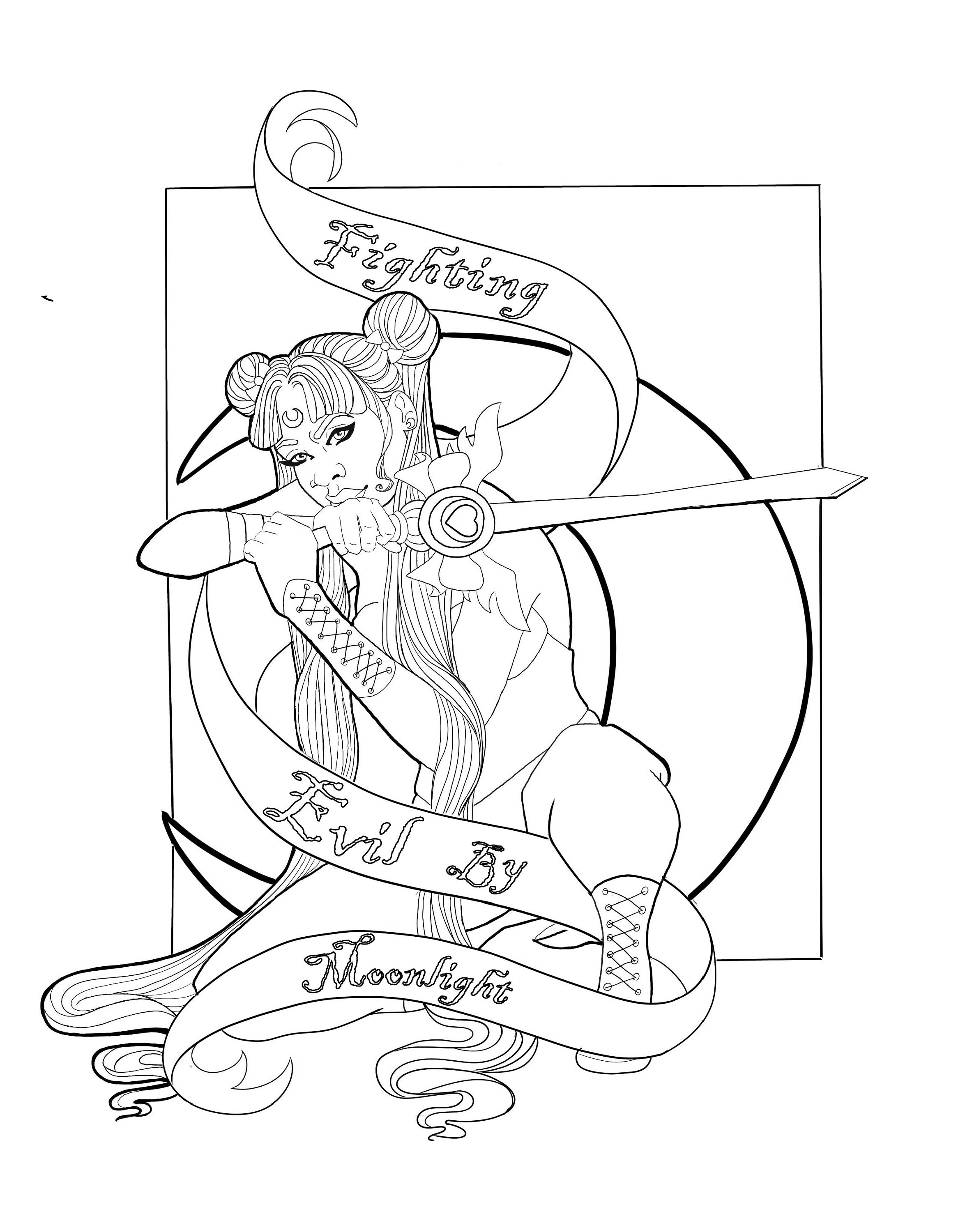 2332x3000 Coloring - Moon Line Drawing