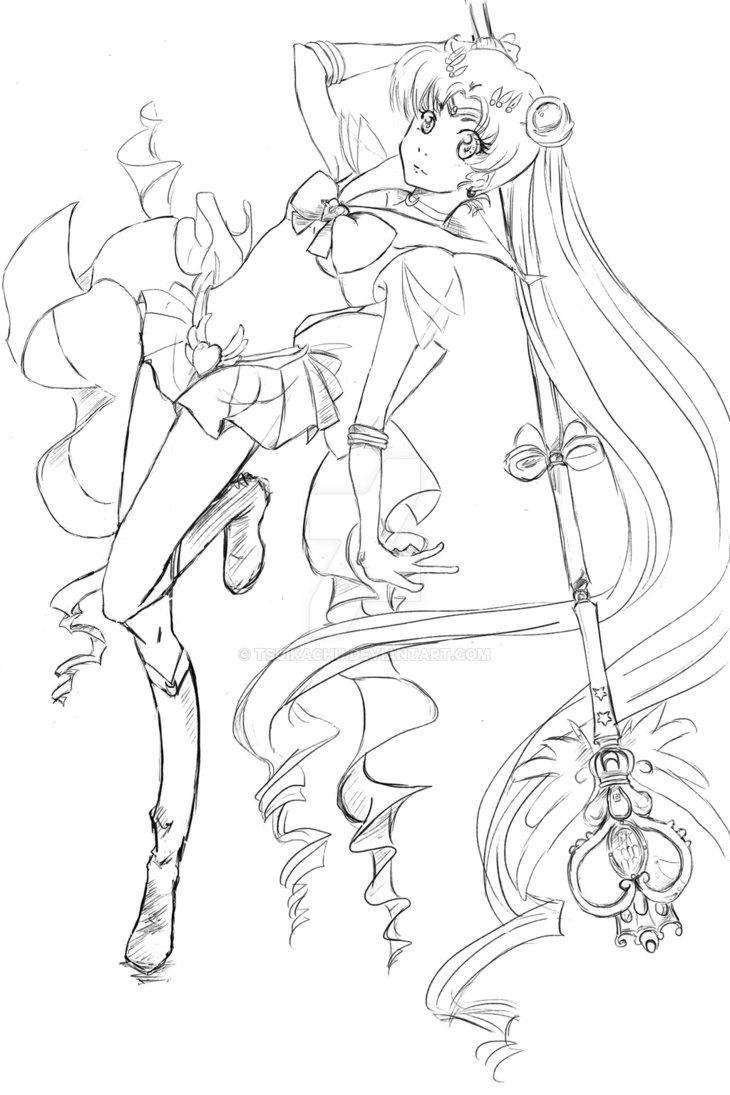 730x1095 Sailor Moon Lineart - Moon Outline Drawing