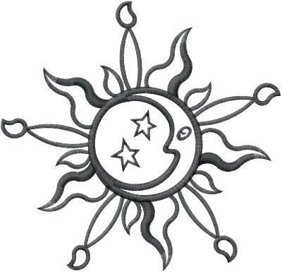 400x385 Sun And Moon Designs Outline Embroidery Design Henna Tattoo - Moon Outline Drawing