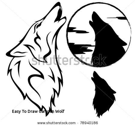 450x421 Easy To Draw Cartoon Wolf Howling Wolf Vector Illustration Outline - Moon Outline Drawing