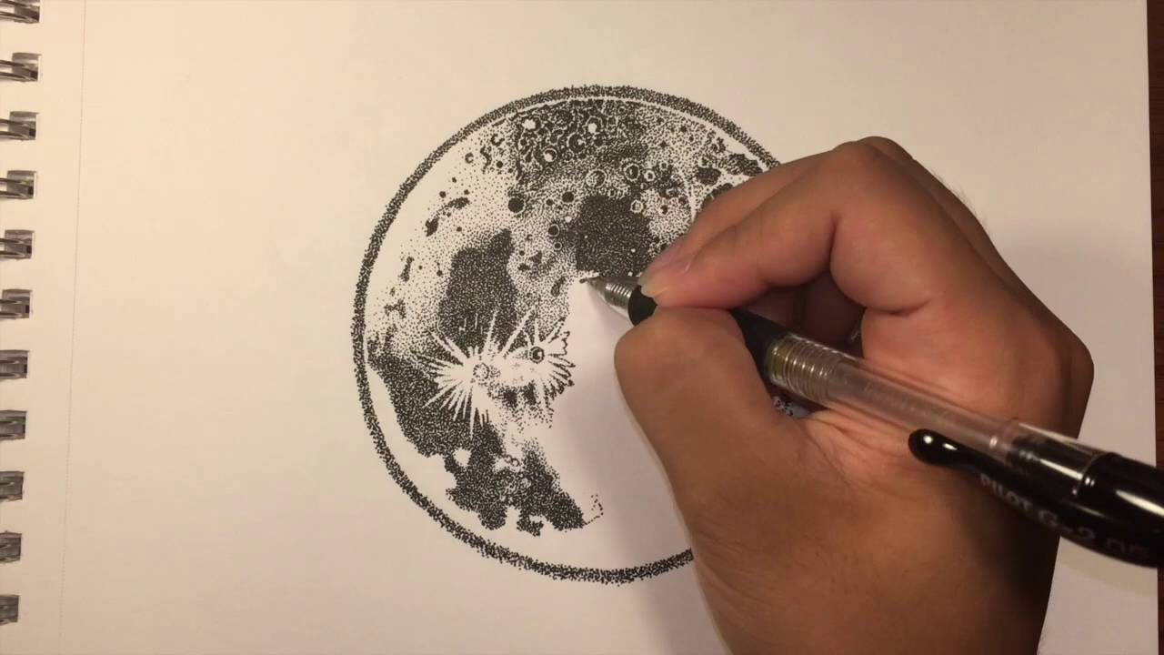 1280x720 Ink Moon Drawing - Moon Pen Drawing
