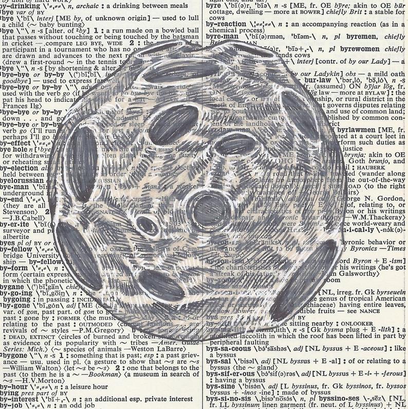 794x797 Paper Moon Original Pen Drawing Etsy - Moon Pen Drawing