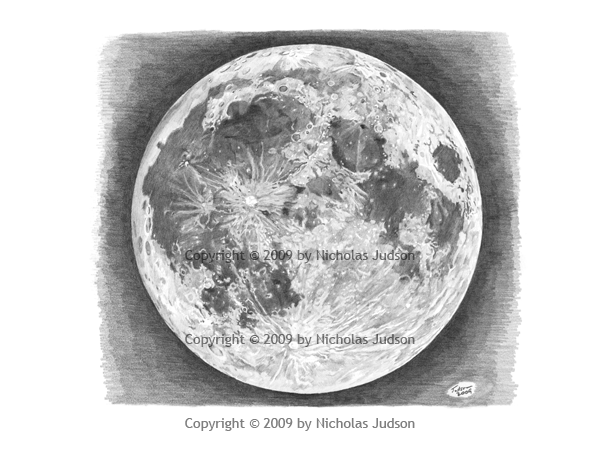 600x450 Full Moon - Moon Pen Drawing
