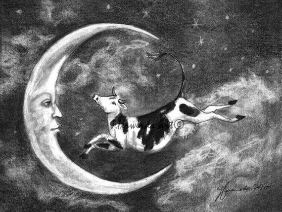 570x430 Pencil Drawing Print Over The Moon Day Etsy - Moon Pencil Drawing