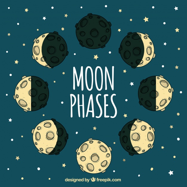626x626 Stars Background With Hand Drawn Moon Phases Vector Free Download - Moon Phases Drawing