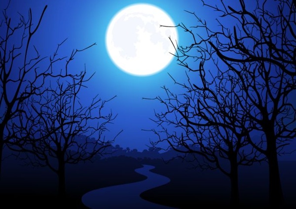 600x424 Moonlight Landscape Drawing Colored Design Free Vector - Moonlight Drawing