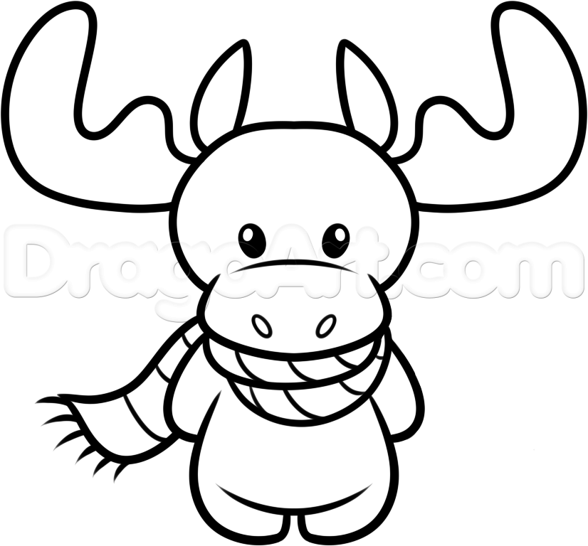 826x768 Step How To Draw A Christmas Moose - Moose Cartoon Drawing
